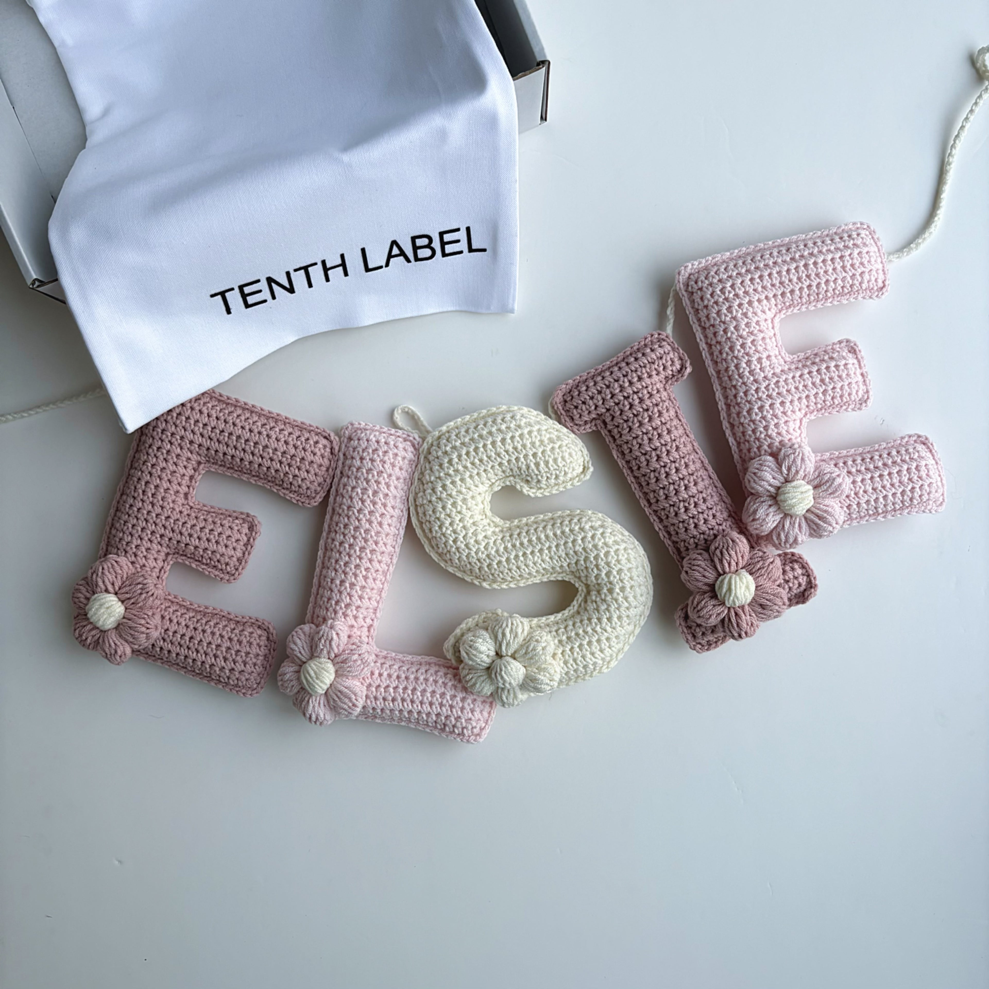 Crochet pink flower garland