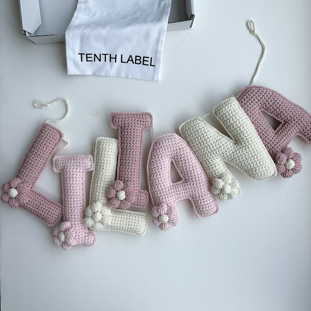 Crochet pink flower garland